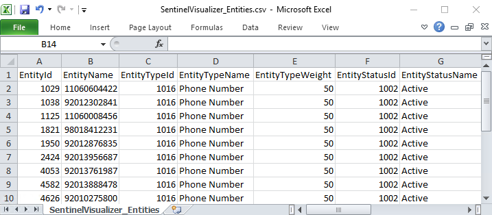 Entities to Excel Spreadsheet