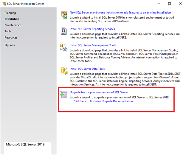 Upgrade from previous version of SQL Server