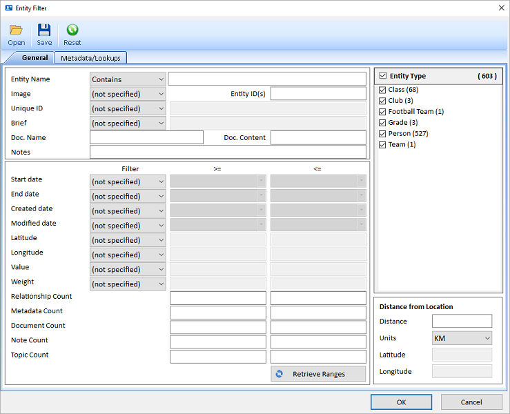 Entity Data Refinement Filter Options